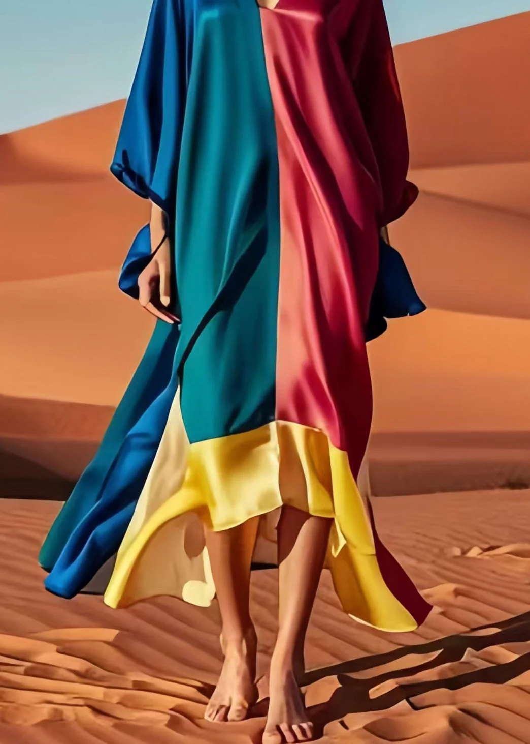 Original Design Colorblock Asymmetrical Patchwork Silk Vacation Dresses Spring - Image 5