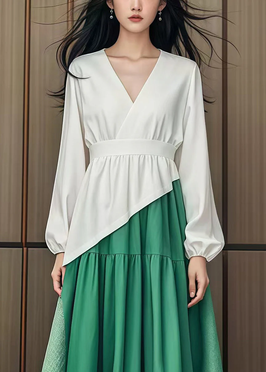 Original Design Colorblock Cinched Patchwork Cotton Dress Fall - Image 2