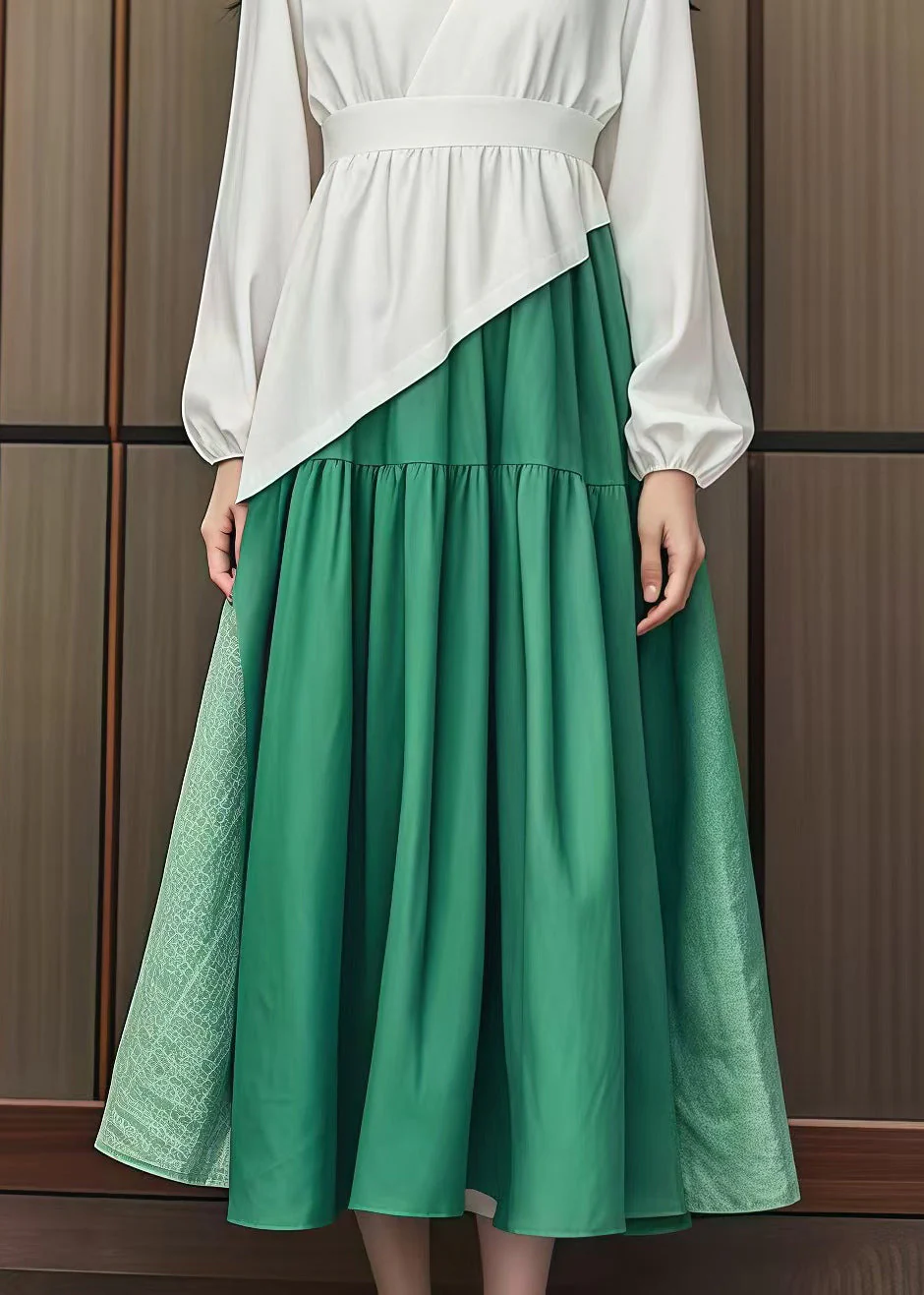 Original Design Colorblock Cinched Patchwork Cotton Dress Fall - Image 4