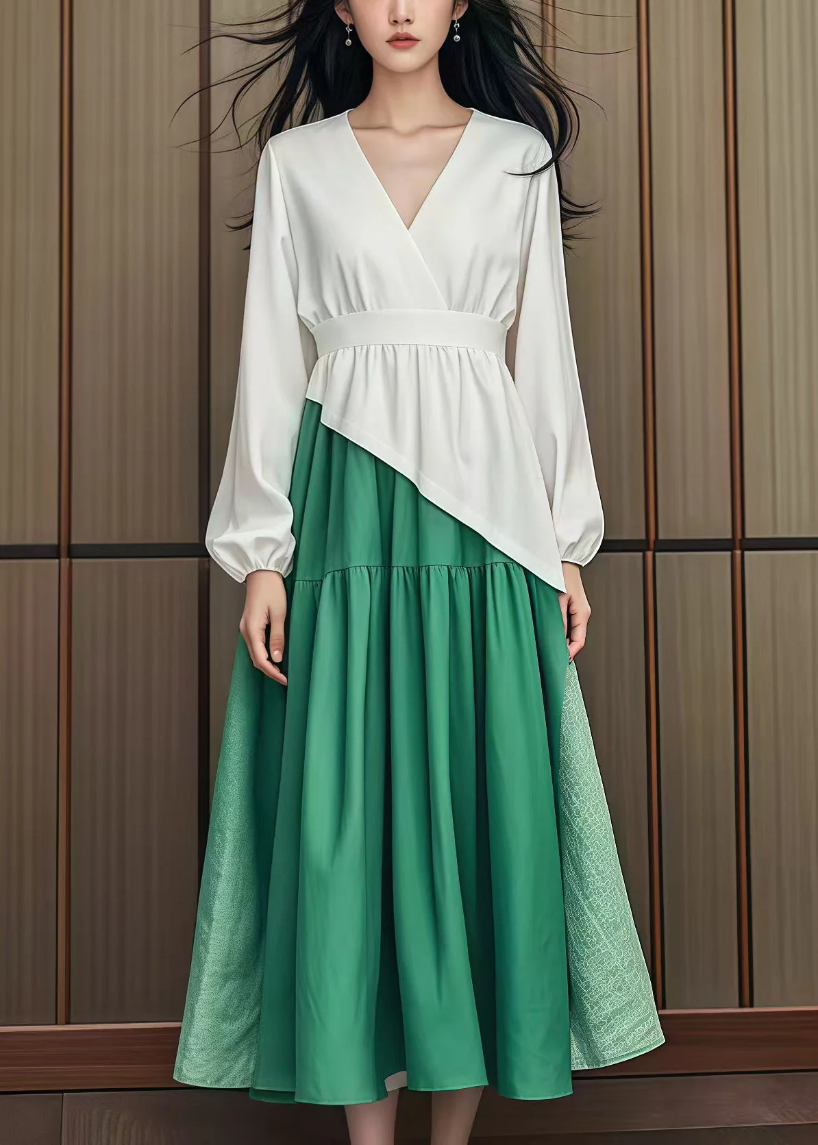 Original Design Colorblock Cinched Patchwork Cotton Dress Fall - Image 5