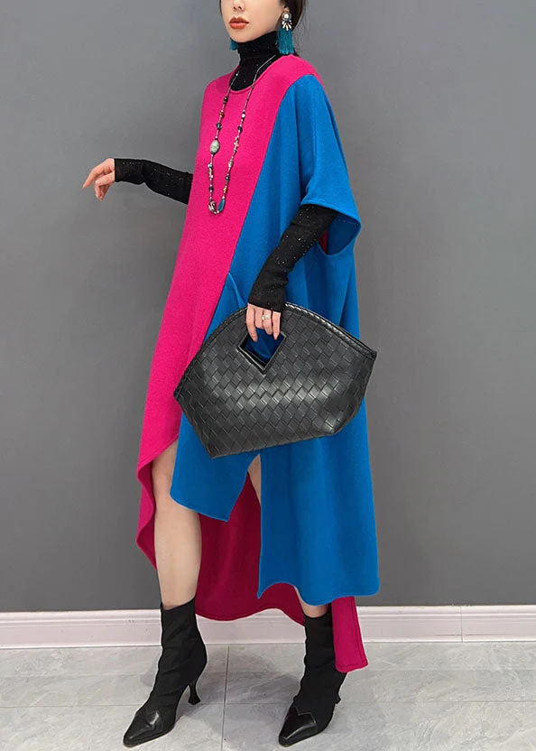 Original Design Colorblock O-Neck Asymmetrical Patchwork Cotton Long Dresses Spring - Image 3
