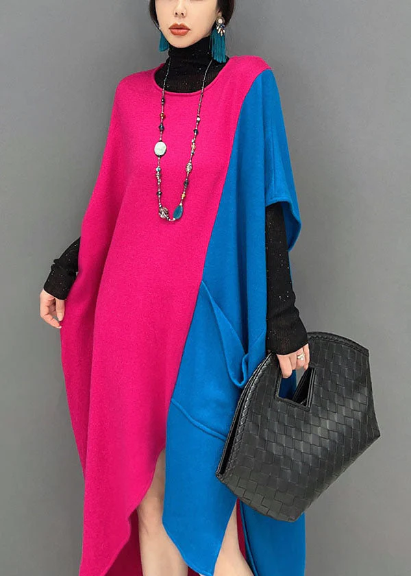 Original Design Colorblock O-Neck Asymmetrical Patchwork Cotton Long Dresses Spring - Image 5