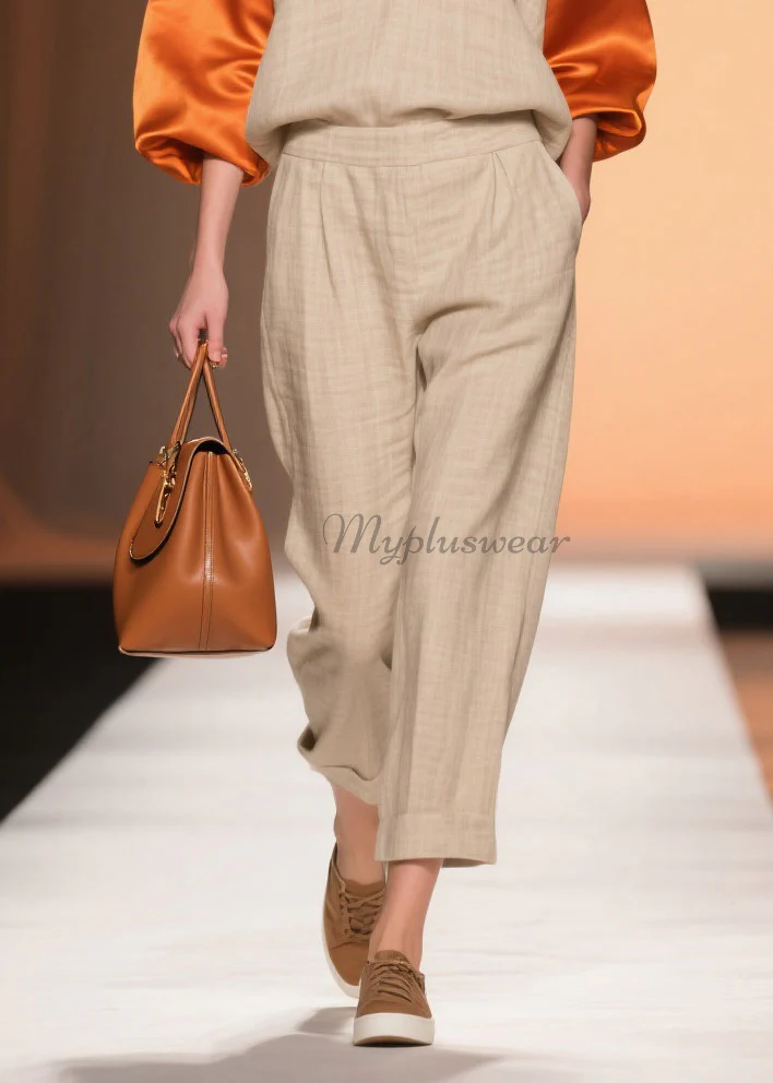 Original Design Colorblock V Neck Patchwork Linen Silk Two Piece Set Spring - Image 4