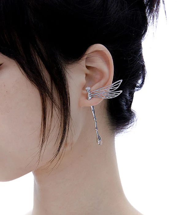 Original Design Dragonfly Hollow Out Silver Single Stud Earrings - Image 5