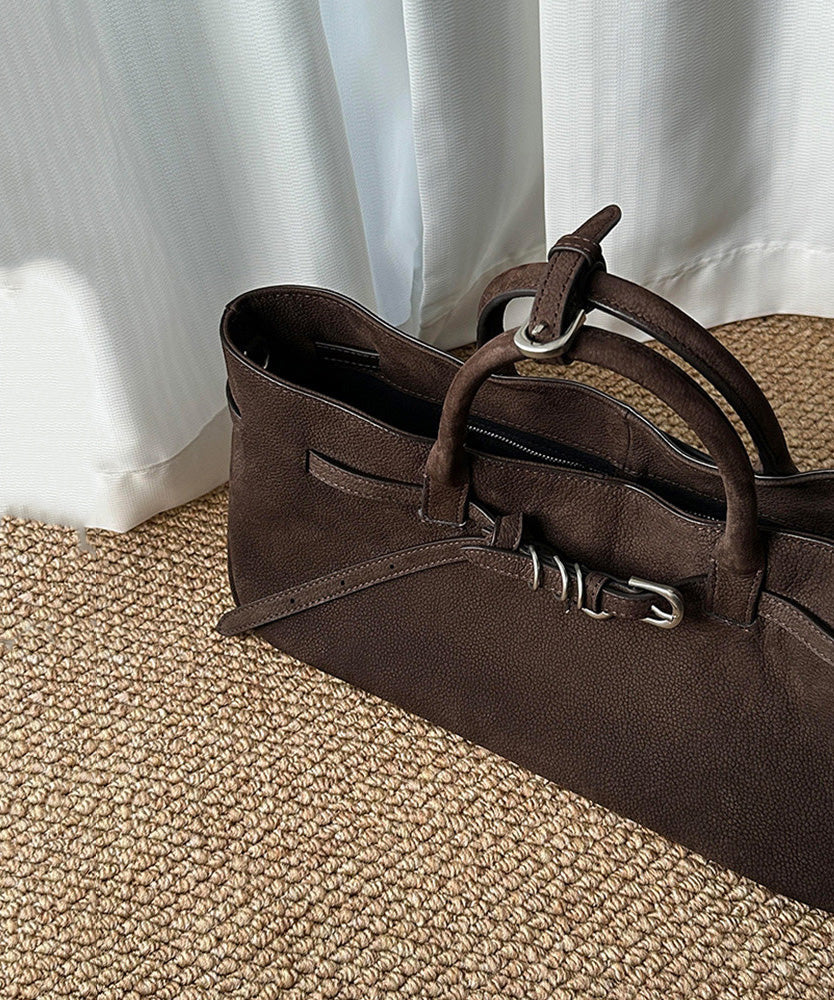 Original Design Faux Suede Coffee Tote Handbag - Image 3