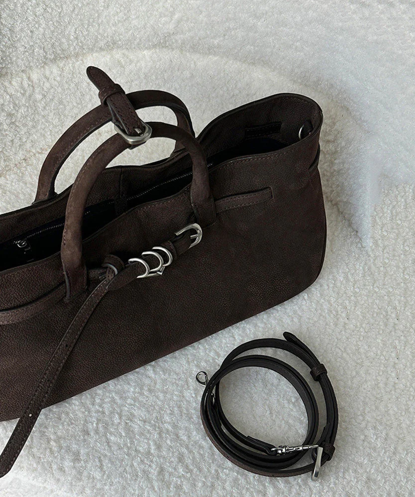 Original Design Faux Suede Coffee Tote Handbag - Image 4