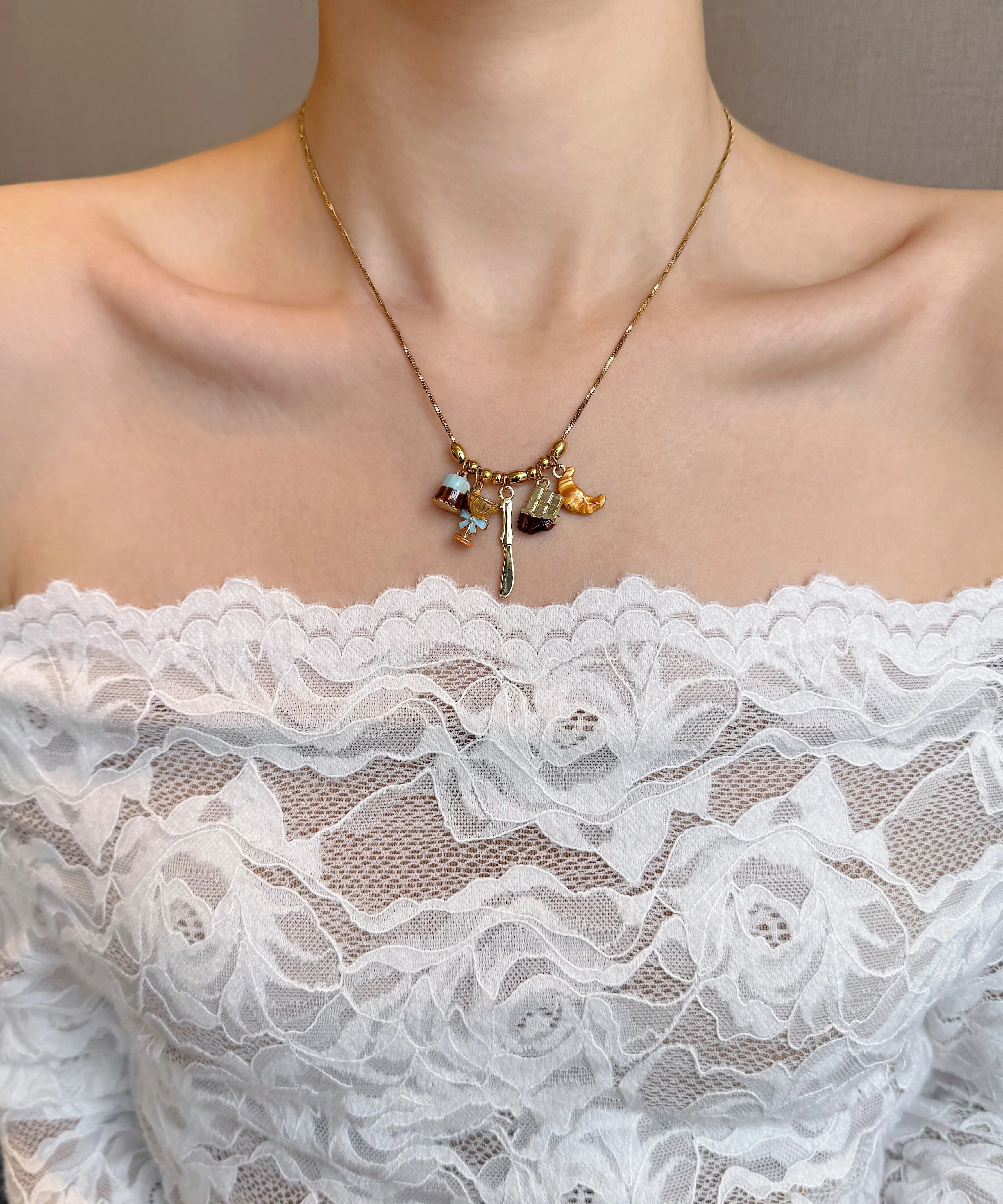 Original Design Gold Alloy Cake Croissant Pendant Necklace - Image 2