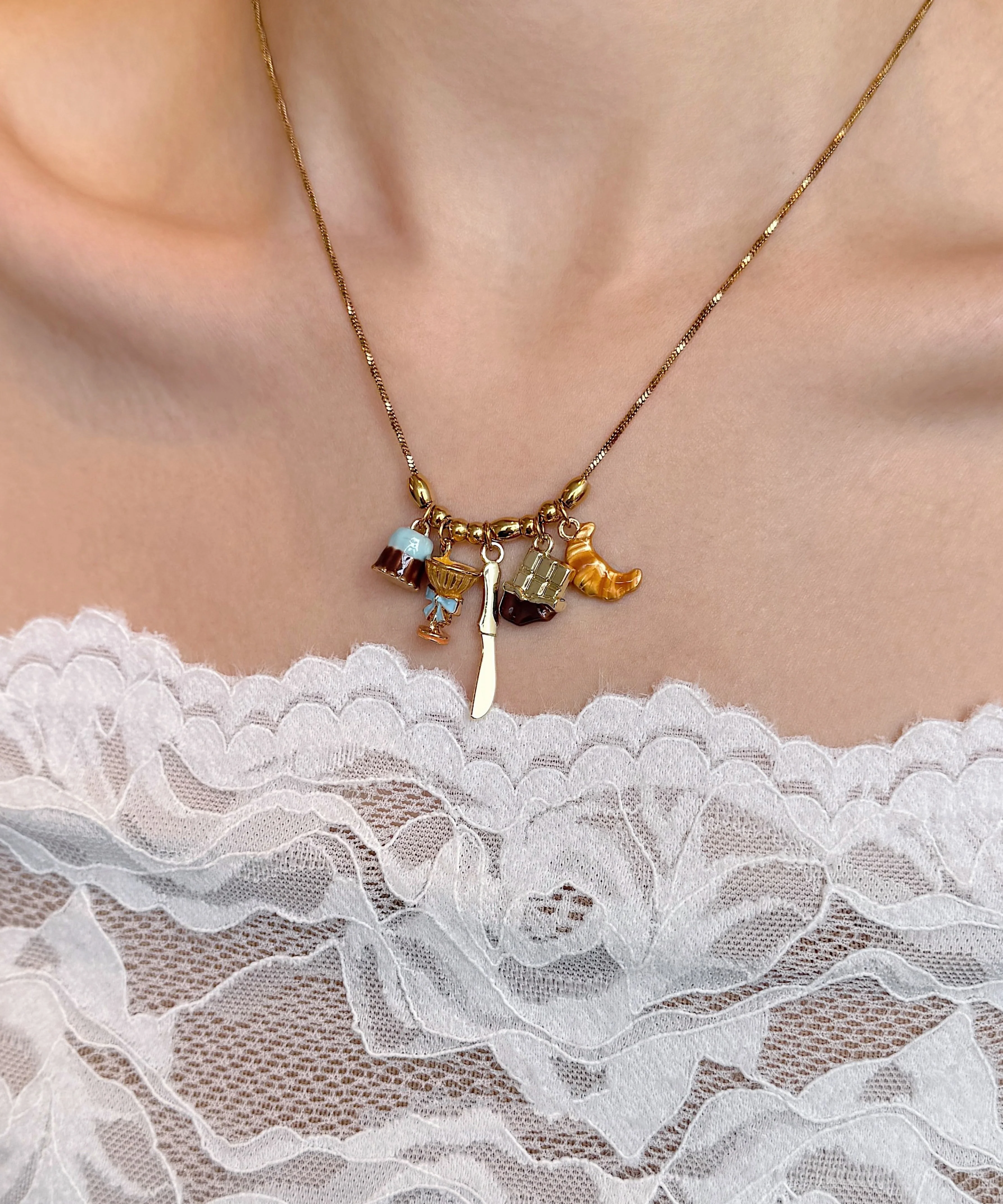 Original Design Gold Alloy Cake Croissant Pendant Necklace - Image 3