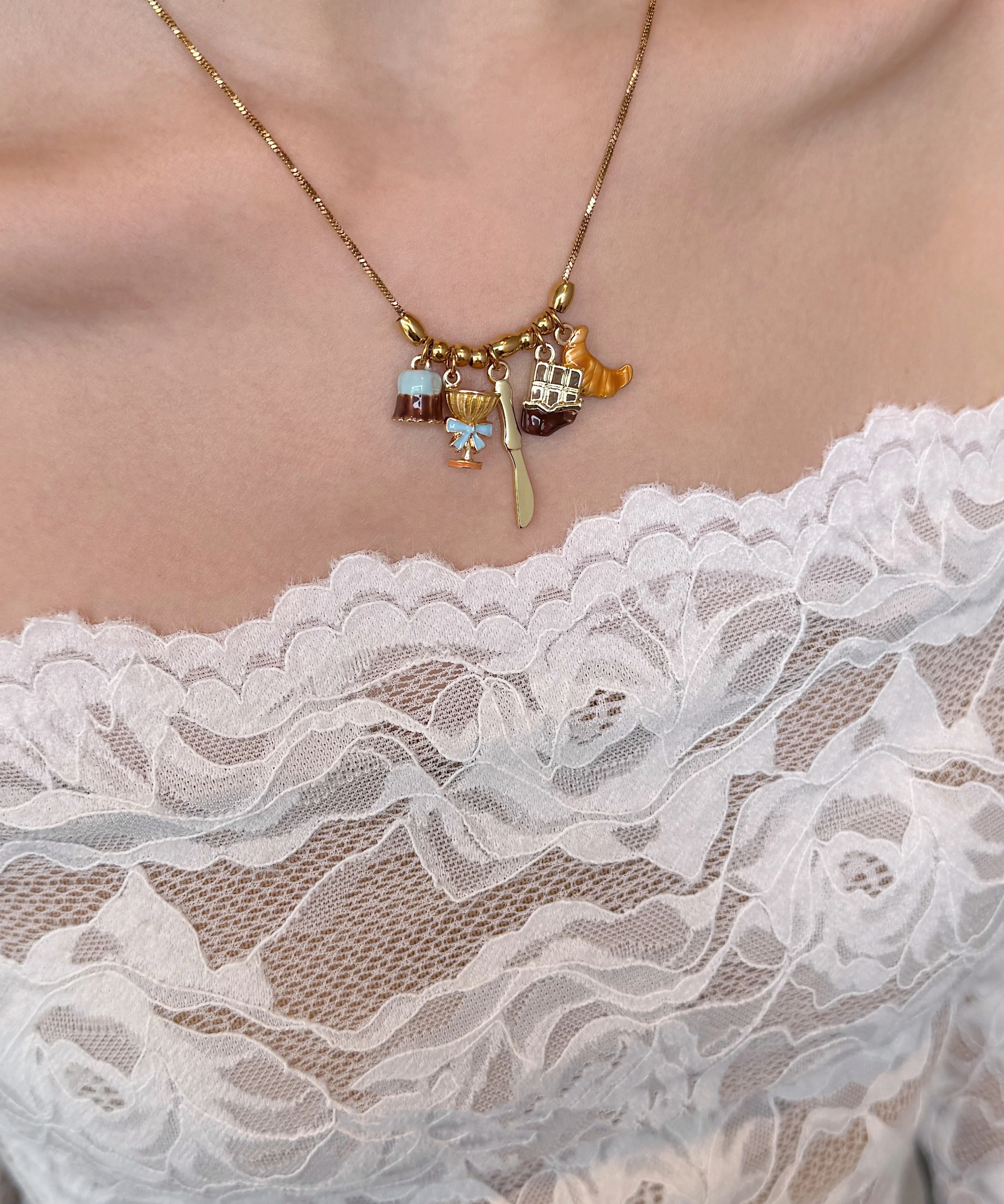 Original Design Gold Alloy Cake Croissant Pendant Necklace - Image 4