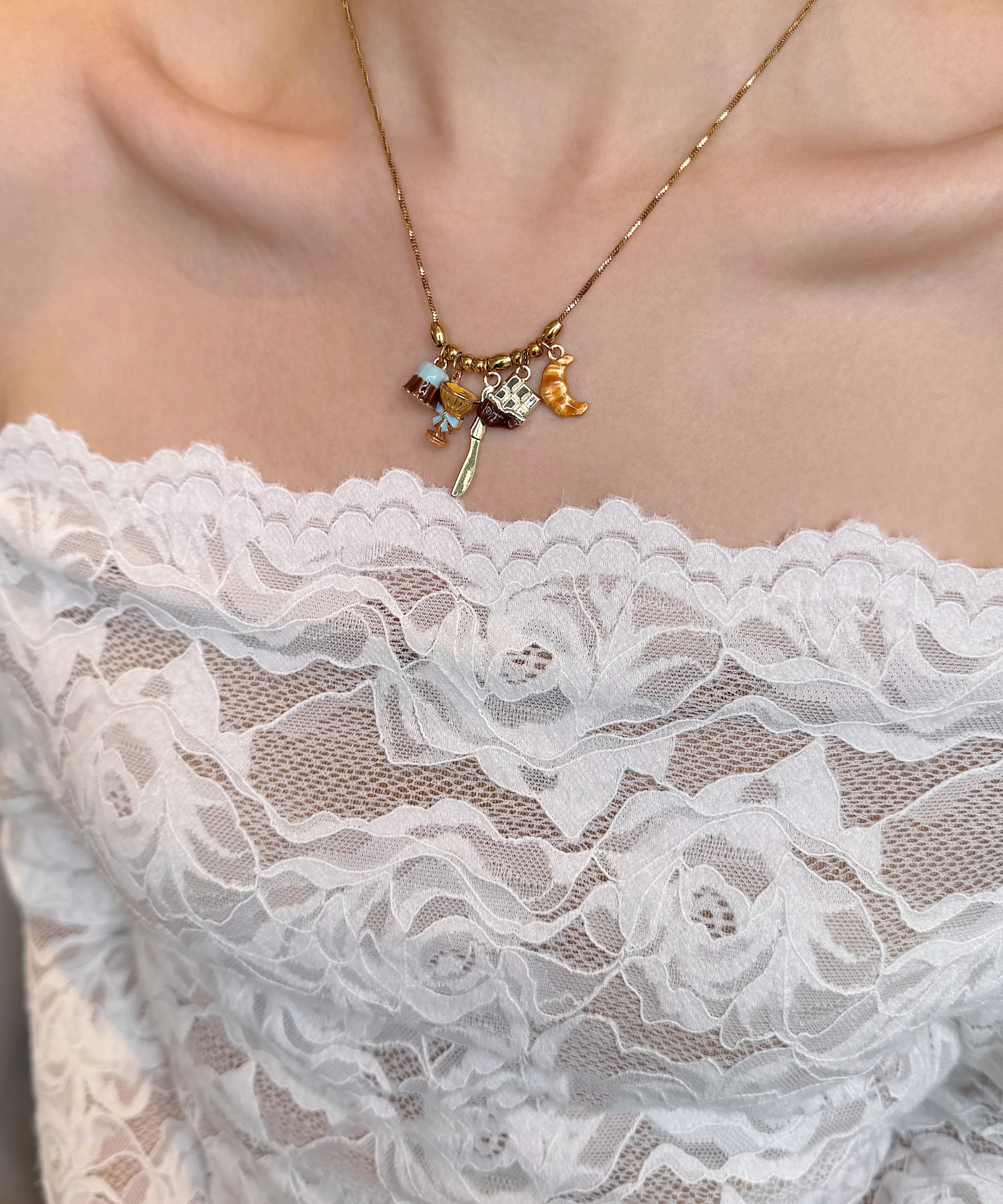 Original Design Gold Alloy Cake Croissant Pendant Necklace - Image 5