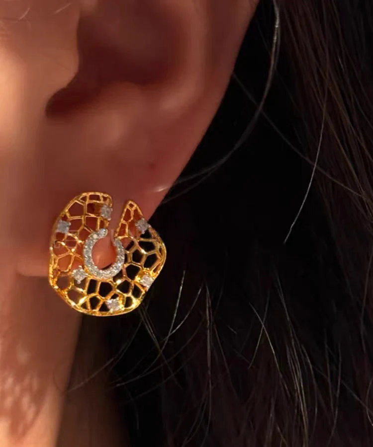 Original Design Gold Copper Alloy Zircon Hollow Out Hoop Earrings - Image 4