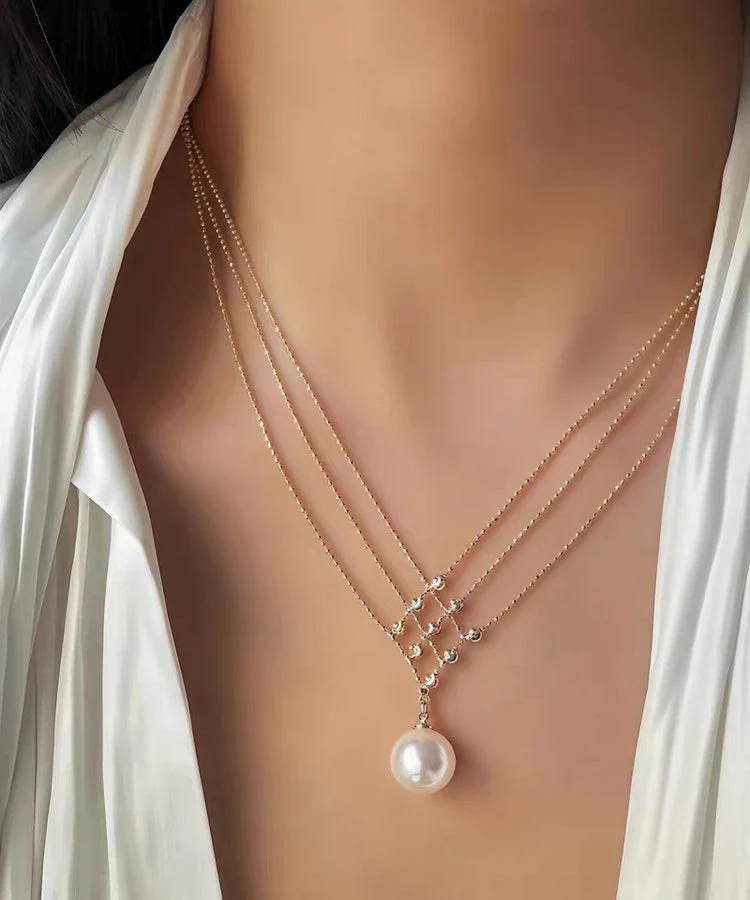 Original Design Gold Copper Overgild Pearl Pendant Necklace - Image 2