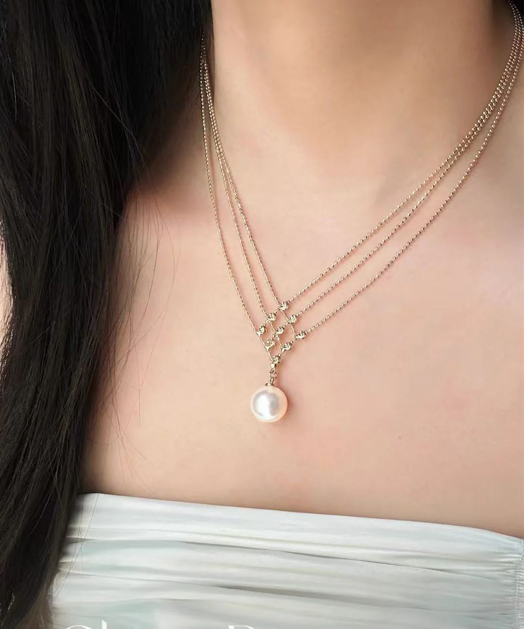 Original Design Gold Copper Overgild Pearl Pendant Necklace - Image 3