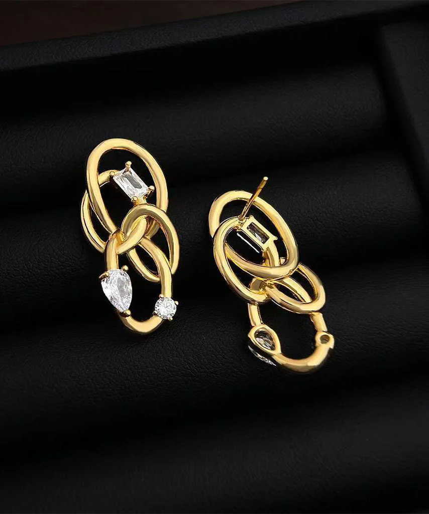 Original Design Gold Copper Overgild Zircon Entangle Hoop Earrings - Image 3