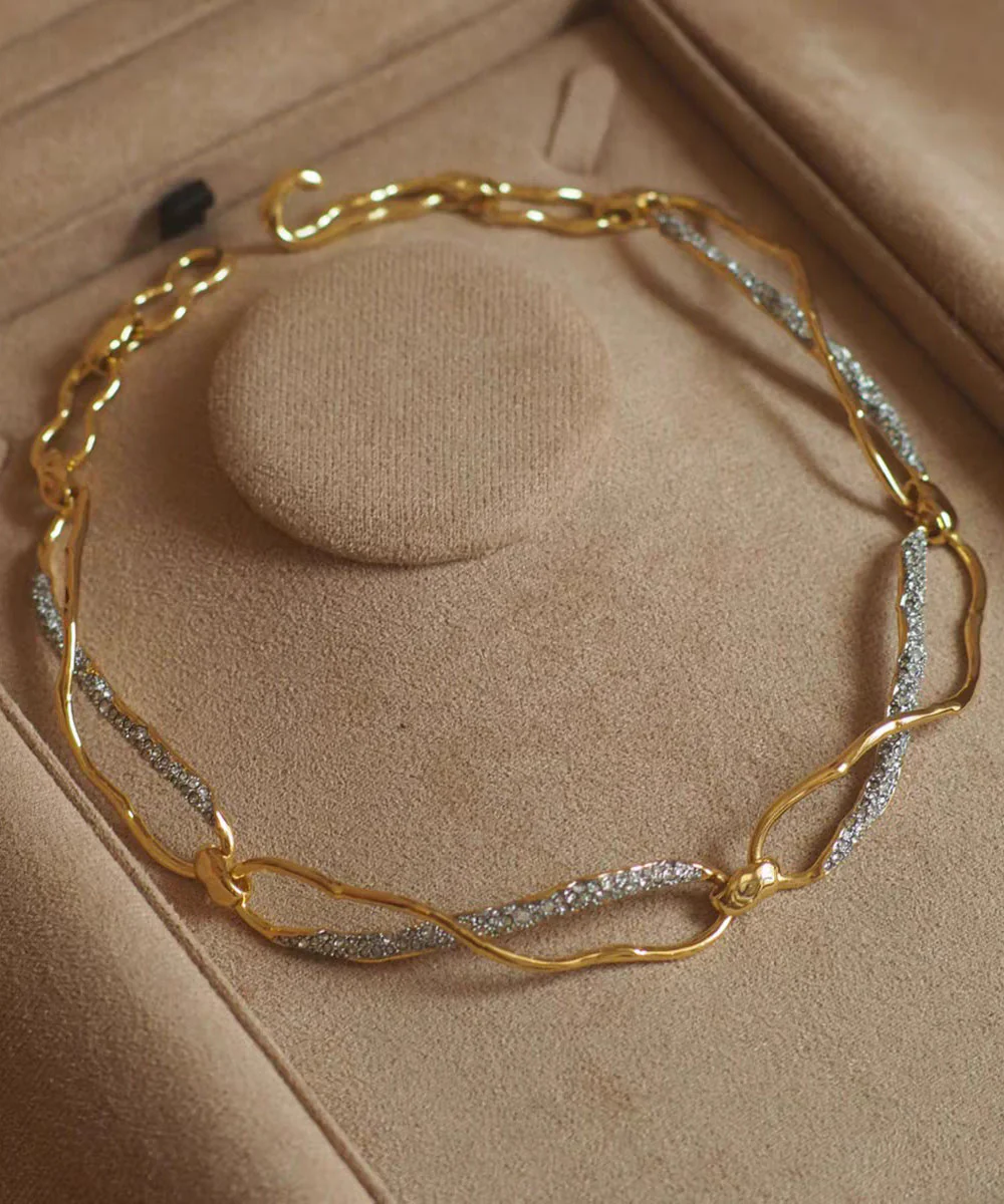 Original Design Gold Copper Zircon Asymmetrical Intertwined Necklace