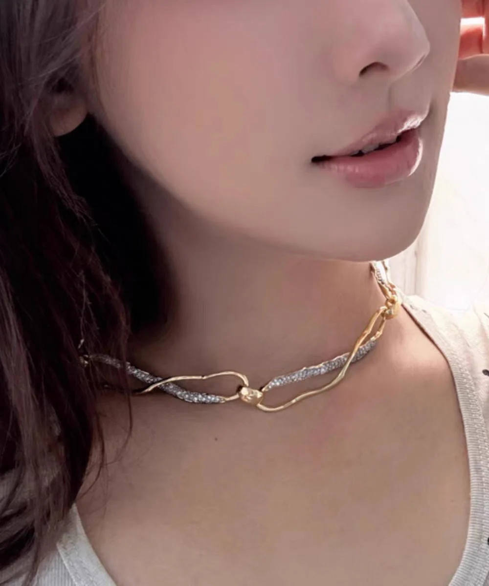Original Design Gold Copper Zircon Asymmetrical Intertwined Necklace - Image 2