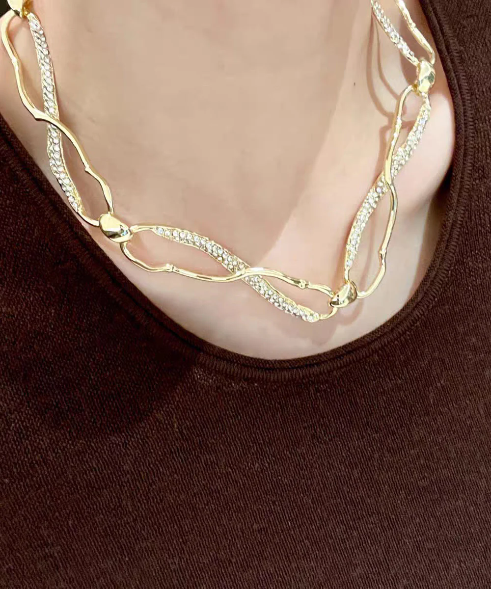 Original Design Gold Copper Zircon Asymmetrical Intertwined Necklace - Image 4
