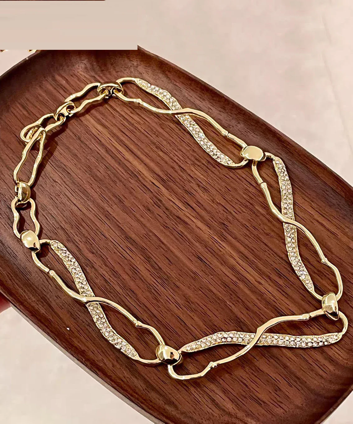 Original Design Gold Copper Zircon Asymmetrical Intertwined Necklace - Image 5