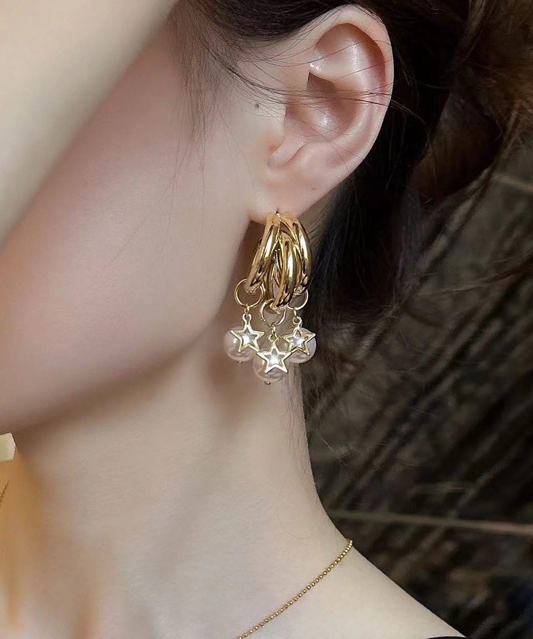 Original Design Gold Faux Pearl Tassel Earrings - Image 2