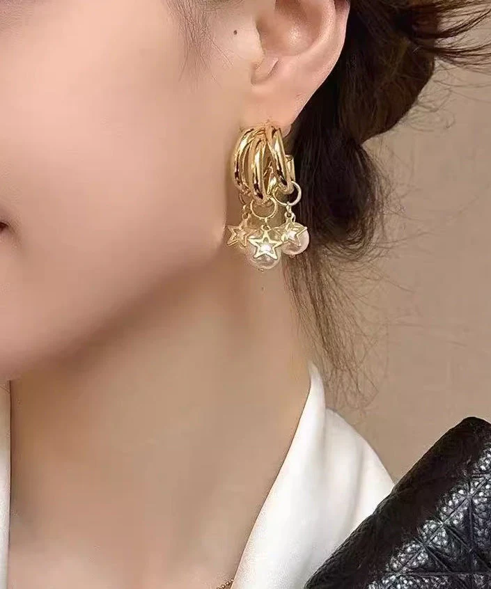 Original Design Gold Faux Pearl Tassel Earrings - Image 3