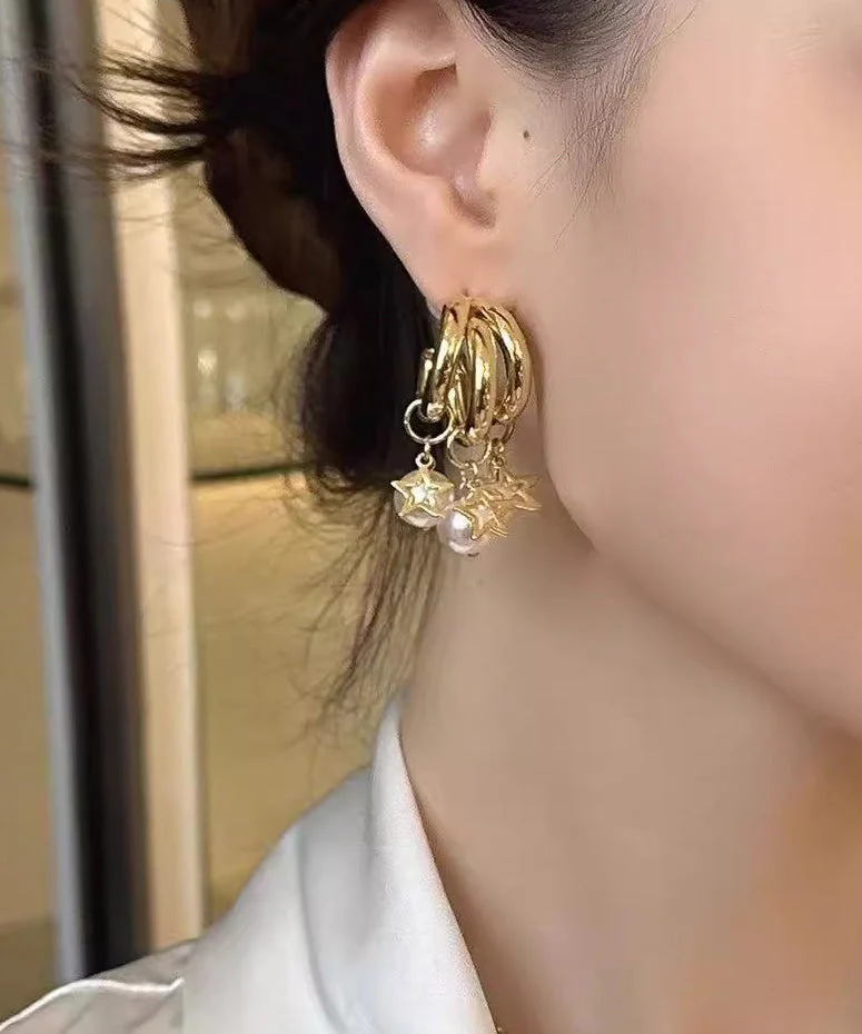 Original Design Gold Faux Pearl Tassel Earrings - Image 4