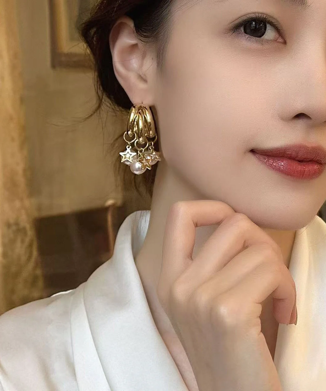 Original Design Gold Faux Pearl Tassel Earrings - Image 5