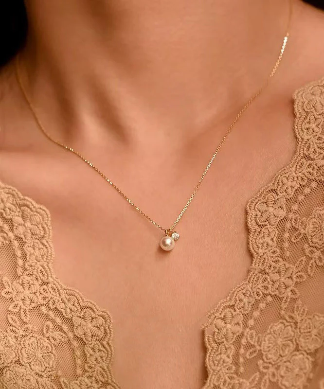 Original Design Gold Pearl Zircon Pendant 14K Gold Necklace