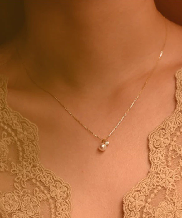 Original Design Gold Pearl Zircon Pendant 14K Gold Necklace - Image 2