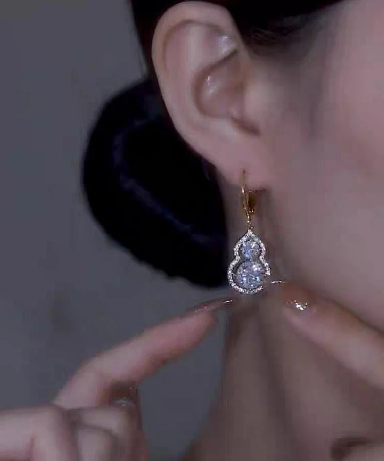 Original Design Gold Sterling Silver Overgild Zircon Calabash Drop Earrings - Image 4