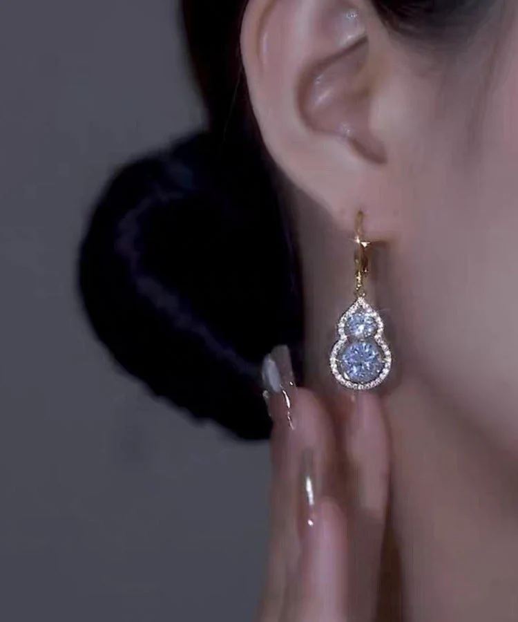 Original Design Gold Sterling Silver Overgild Zircon Calabash Drop Earrings - Image 5