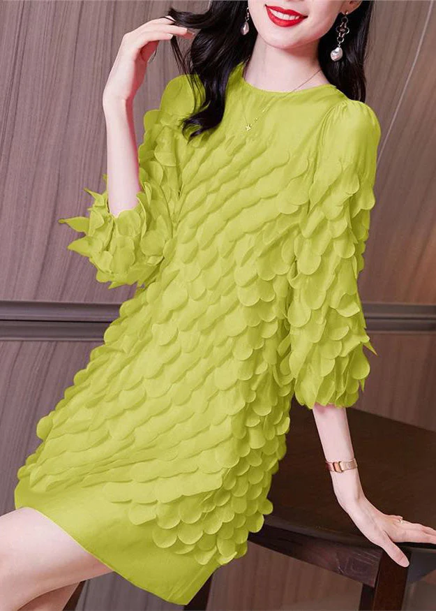 Original Design Green O-Neck Patchwork Chiffon Mid Dress Spring - Image 2