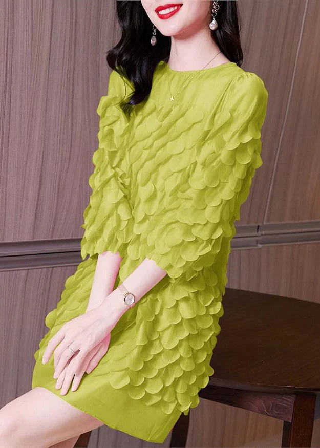 Original Design Green O-Neck Patchwork Chiffon Mid Dress Spring - Image 3