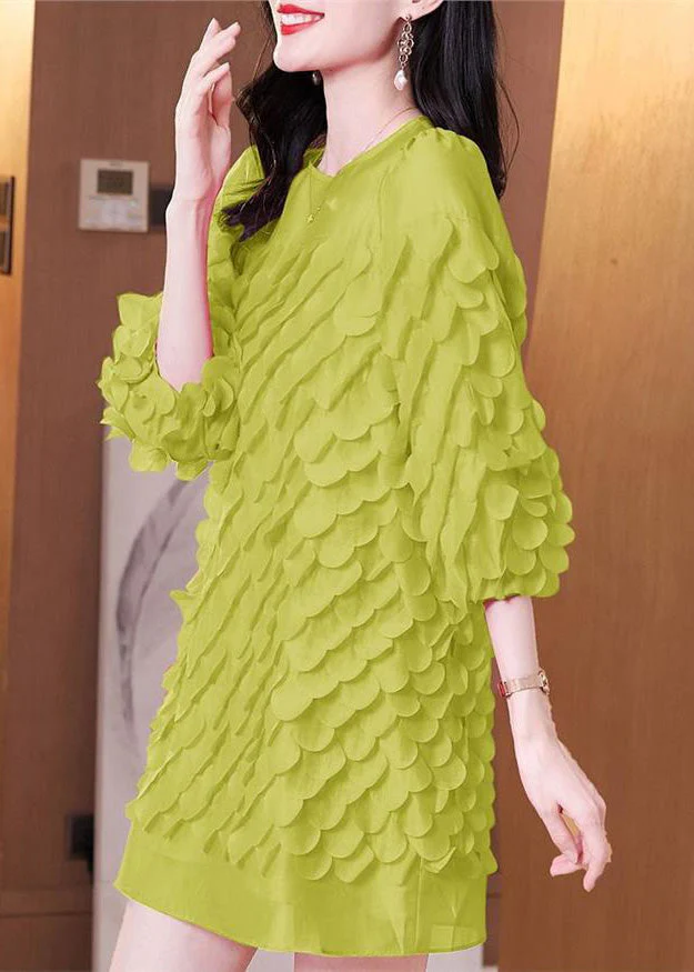 Original Design Green O-Neck Patchwork Chiffon Mid Dress Spring - Image 4
