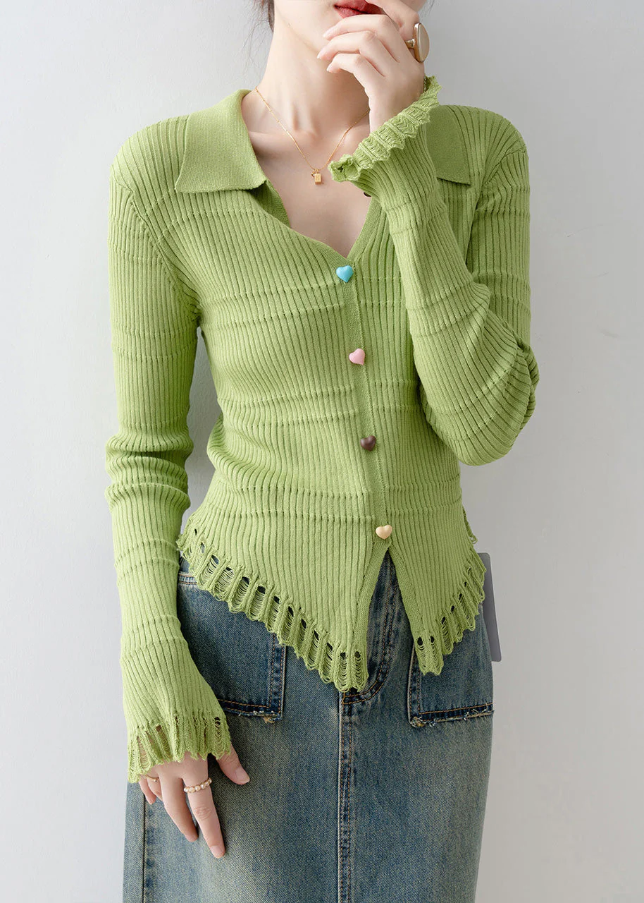 Original Design Green V Neck Knit Top Spring - Image 2