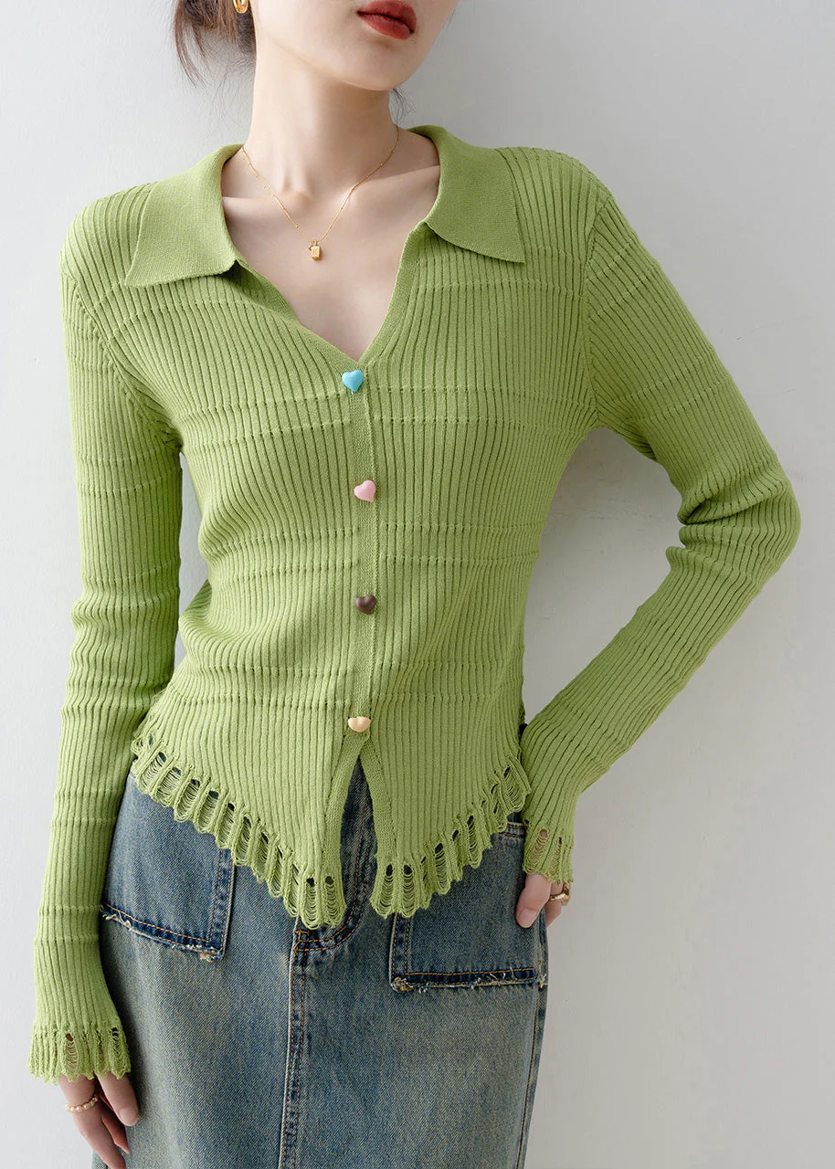 Original Design Green V Neck Knit Top Spring - Image 3