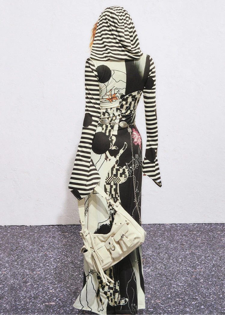 Original Design Hooded Print Cotton Dress Flare Sleeve - Image 4
