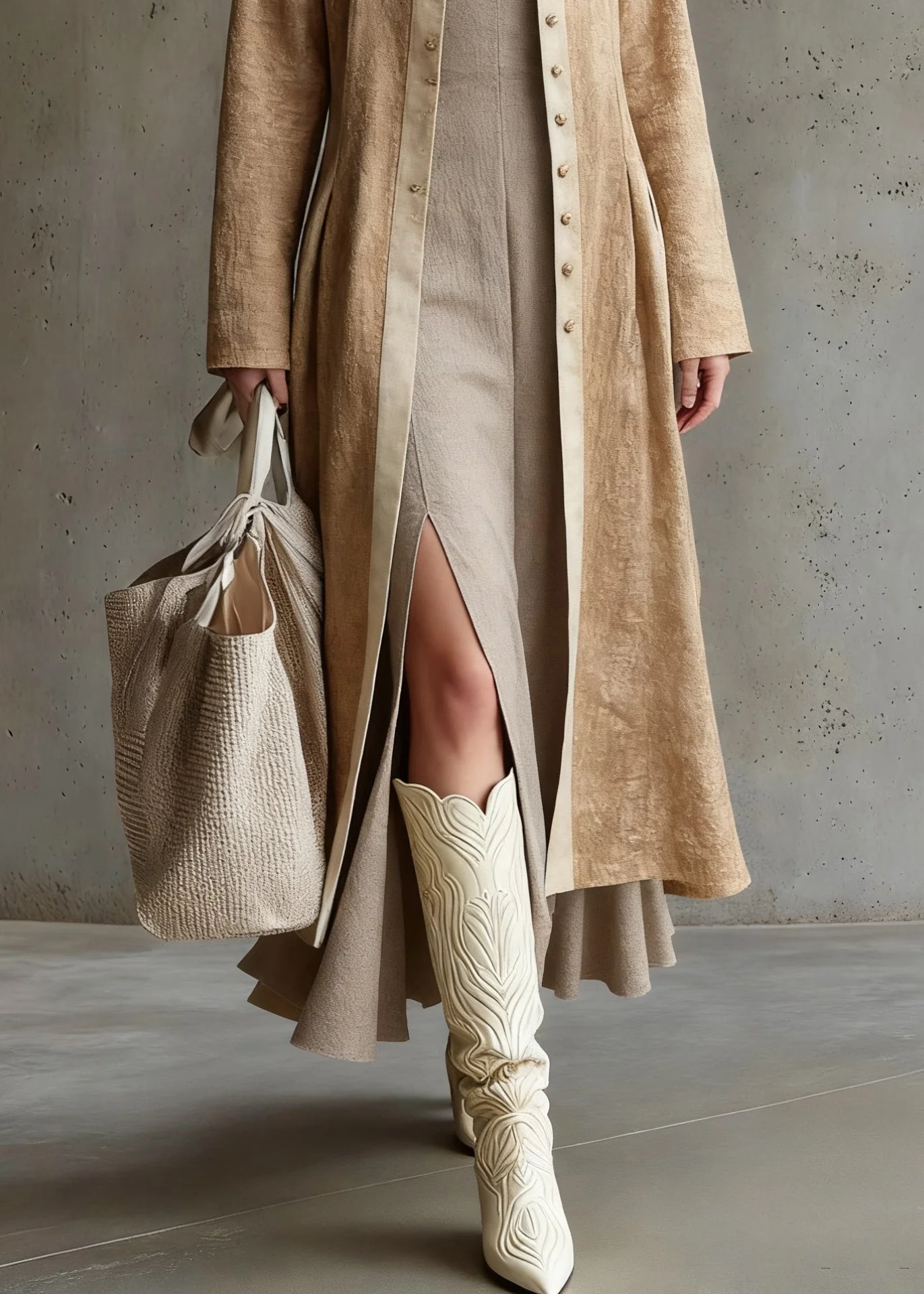Original Design Khaki Button Wrinkled Long Coats Spring - Image 4