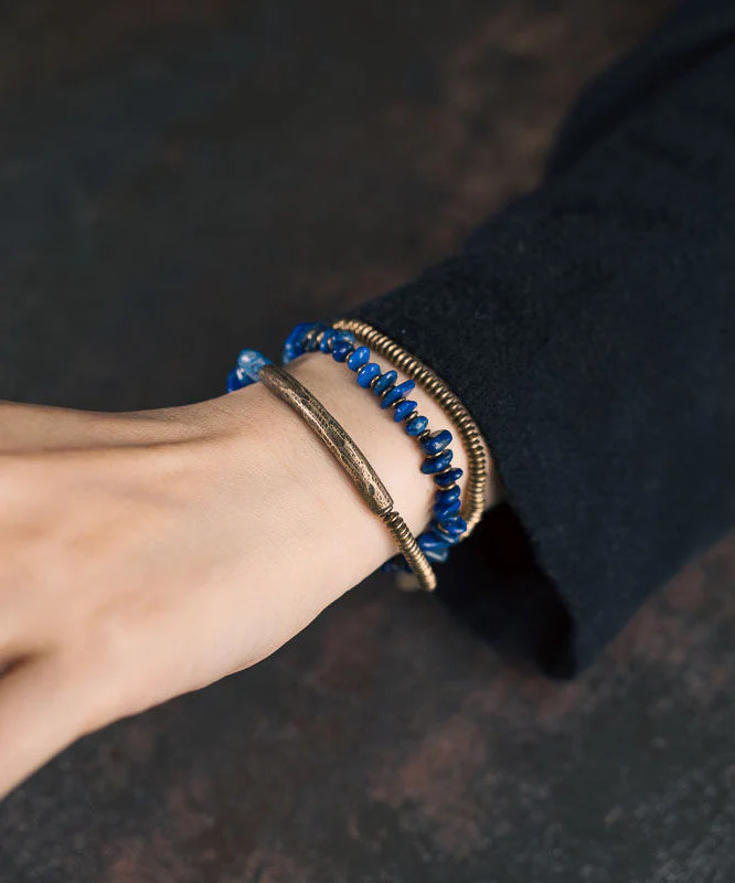 Original Design Lapis Lazuli Asymmetrical Design Copper Charm Bracelet - Image 4