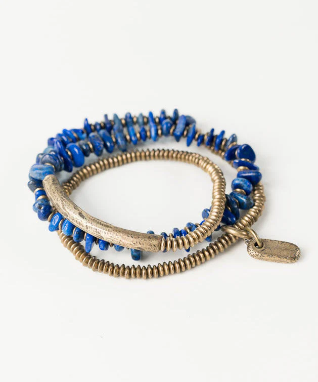 Original Design Lapis Lazuli Asymmetrical Design Copper Charm Bracelet - Image 5