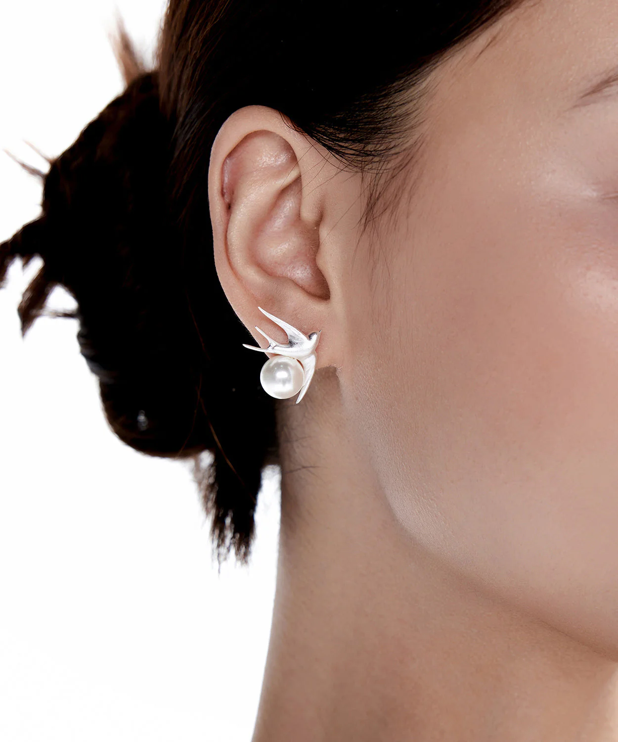 Original Design Little Bird Pearl Silver Stud Earrings - Image 4