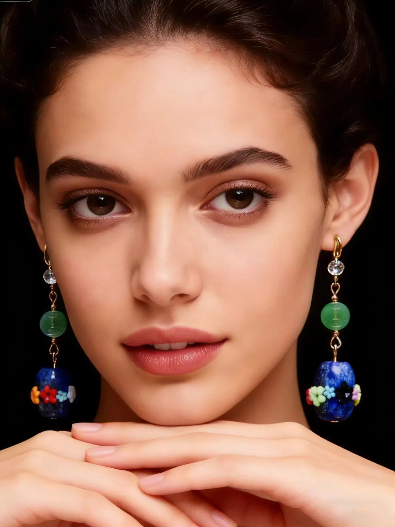 Original Design Multicolour Flower Bluestone Jade Drop Earrings - Image 4
