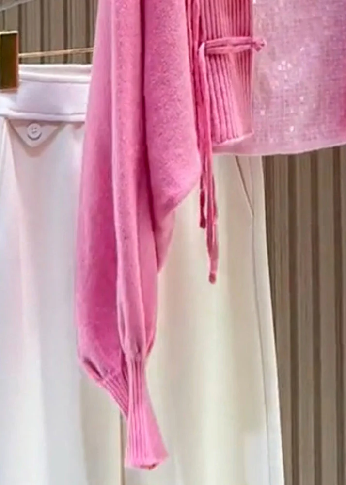 Original Design Pink Chinese Button Cozy Knit Cardigan Fall - Image 3