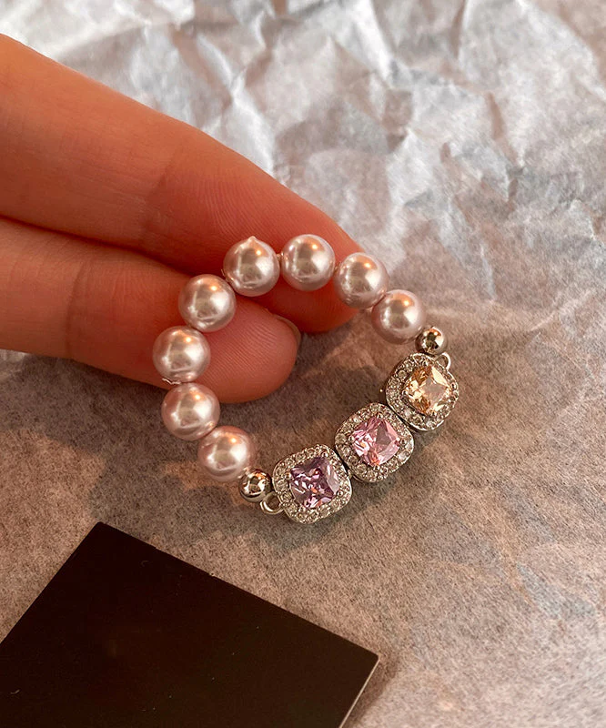 Original Design Pink Zircon Bead Elastic Rope Ring