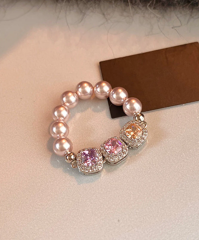 Original Design Pink Zircon Bead Elastic Rope Ring - Image 3