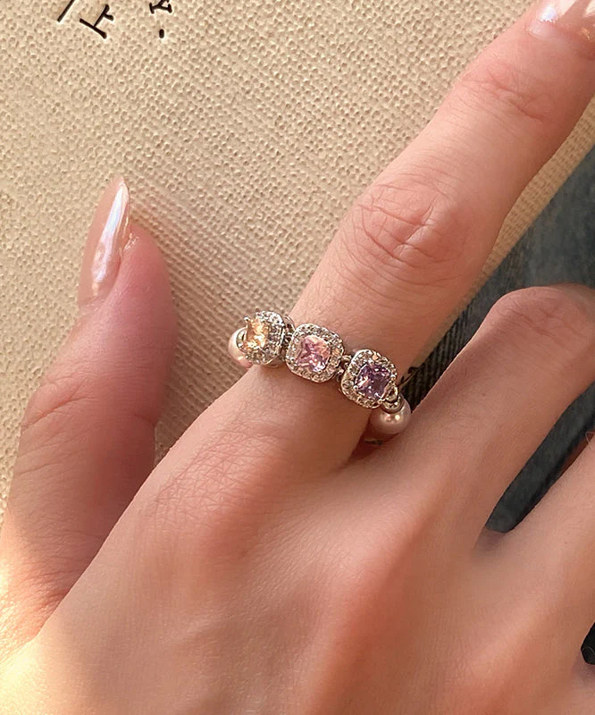 Original Design Pink Zircon Bead Elastic Rope Ring - Image 4