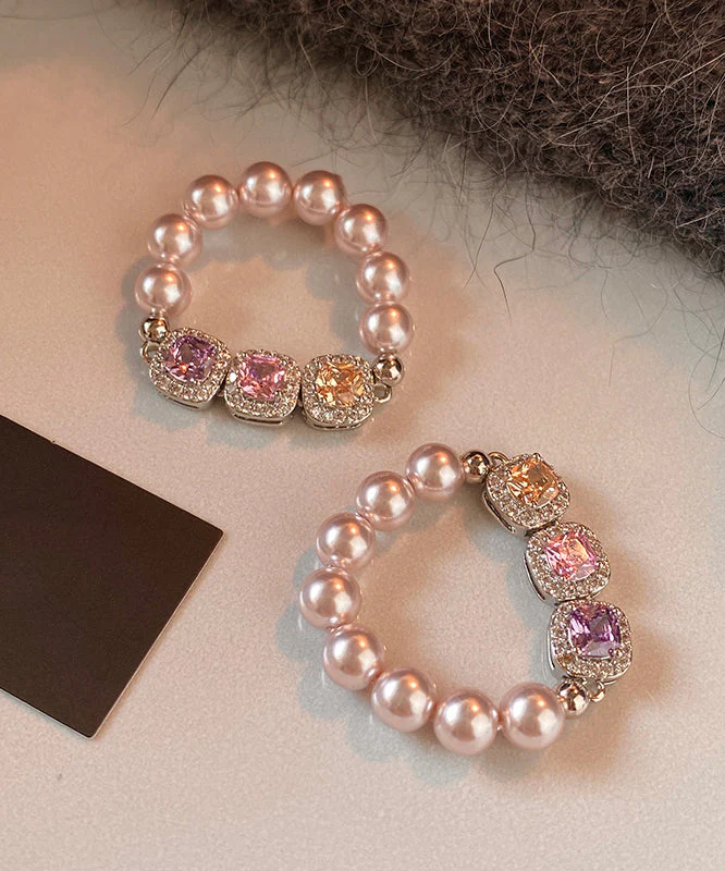 Original Design Pink Zircon Bead Elastic Rope Ring - Image 5