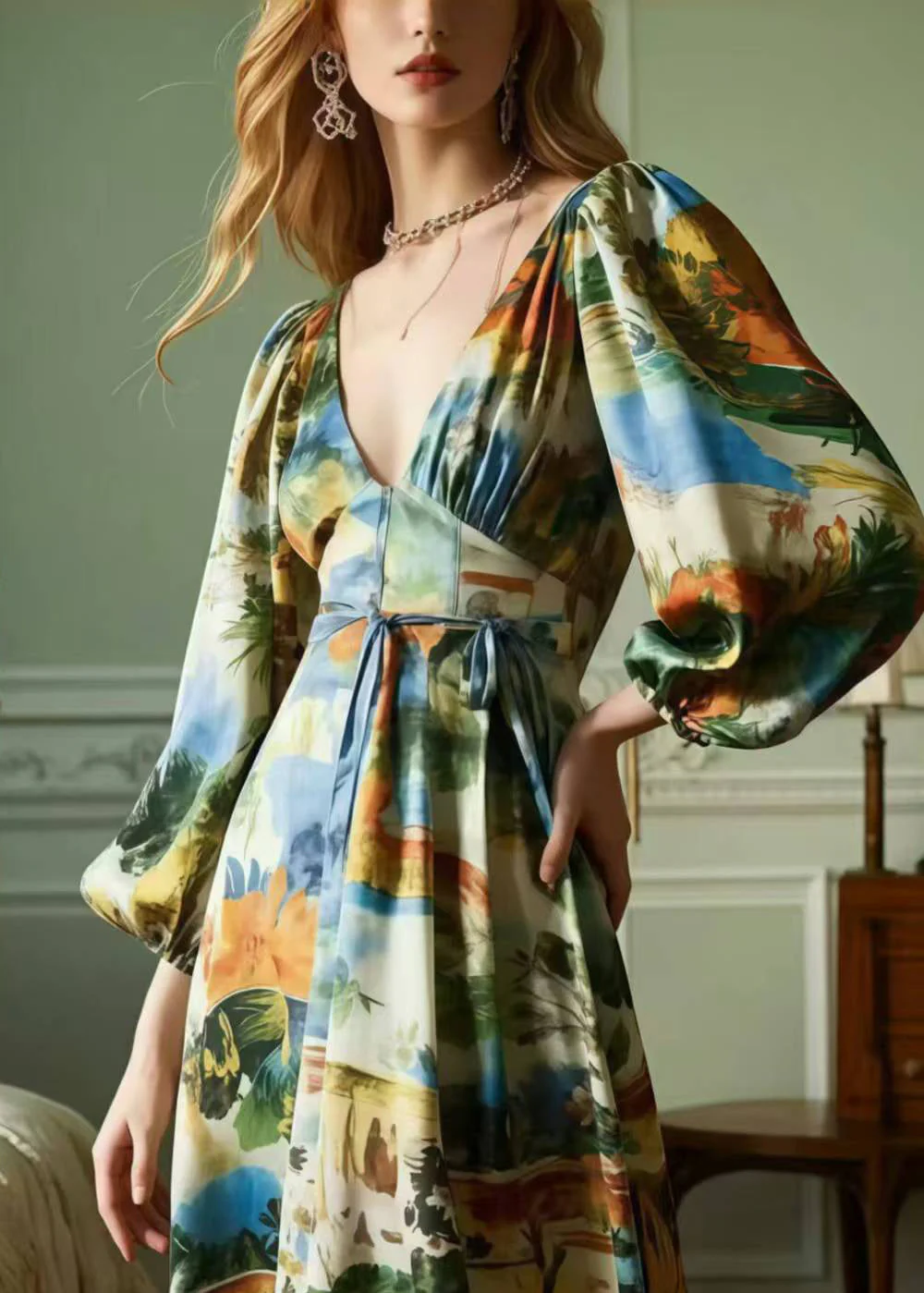 Original Design Print Draping Silk Vestidos Dress Spring - Image 2