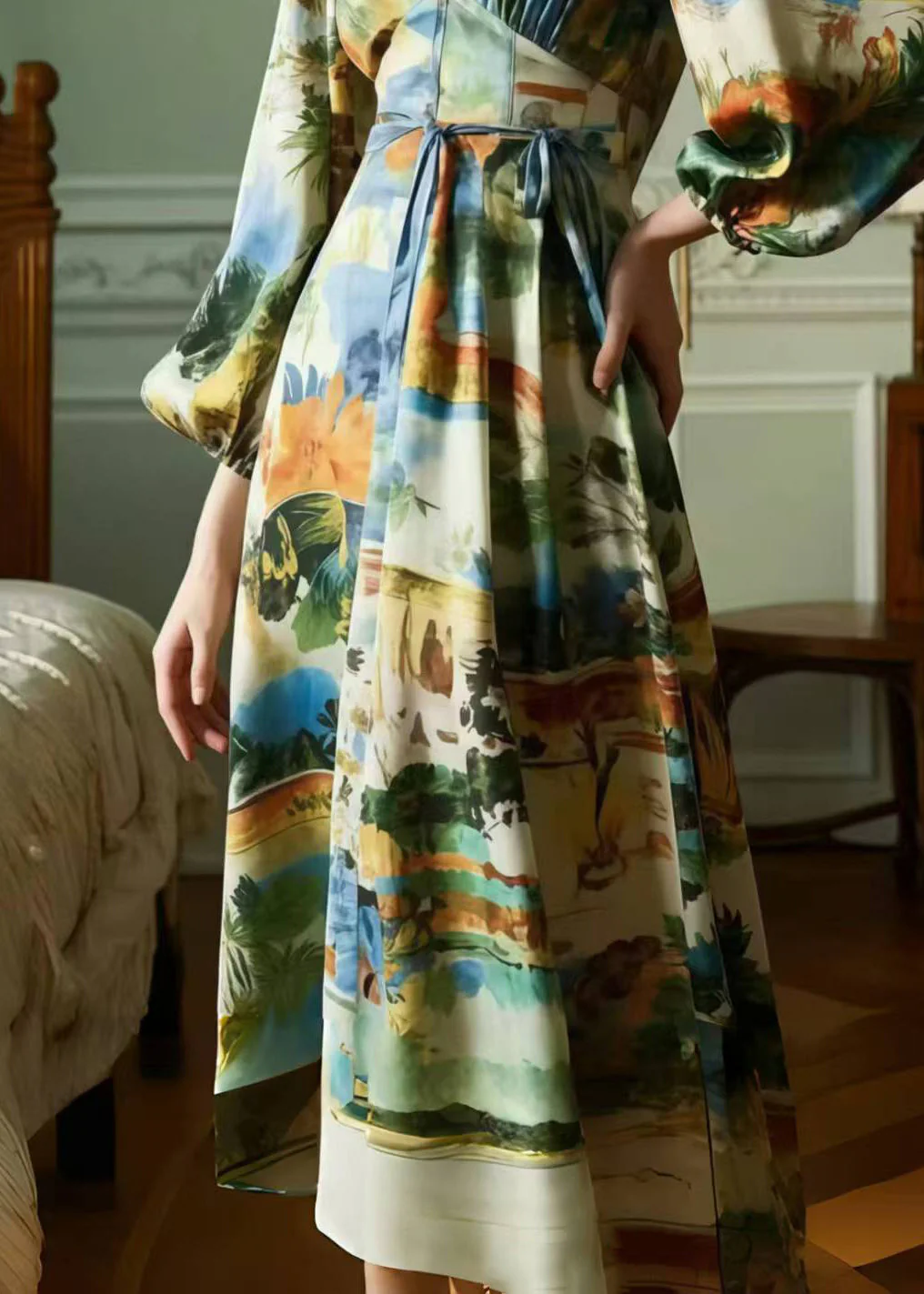 Original Design Print Draping Silk Vestidos Dress Spring - Image 4