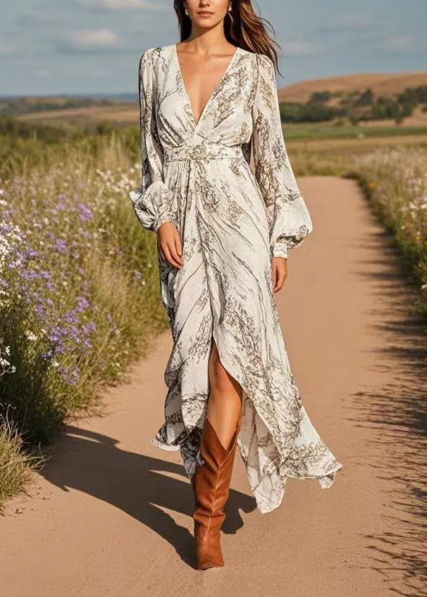 Original Design Print Tunic Chiffon Maxi Dress Spring - Image 3