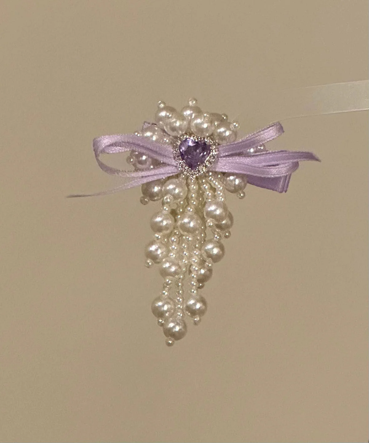 Original Design Purple Cloth Zircon Pearl Bow Hairpin - Image 3